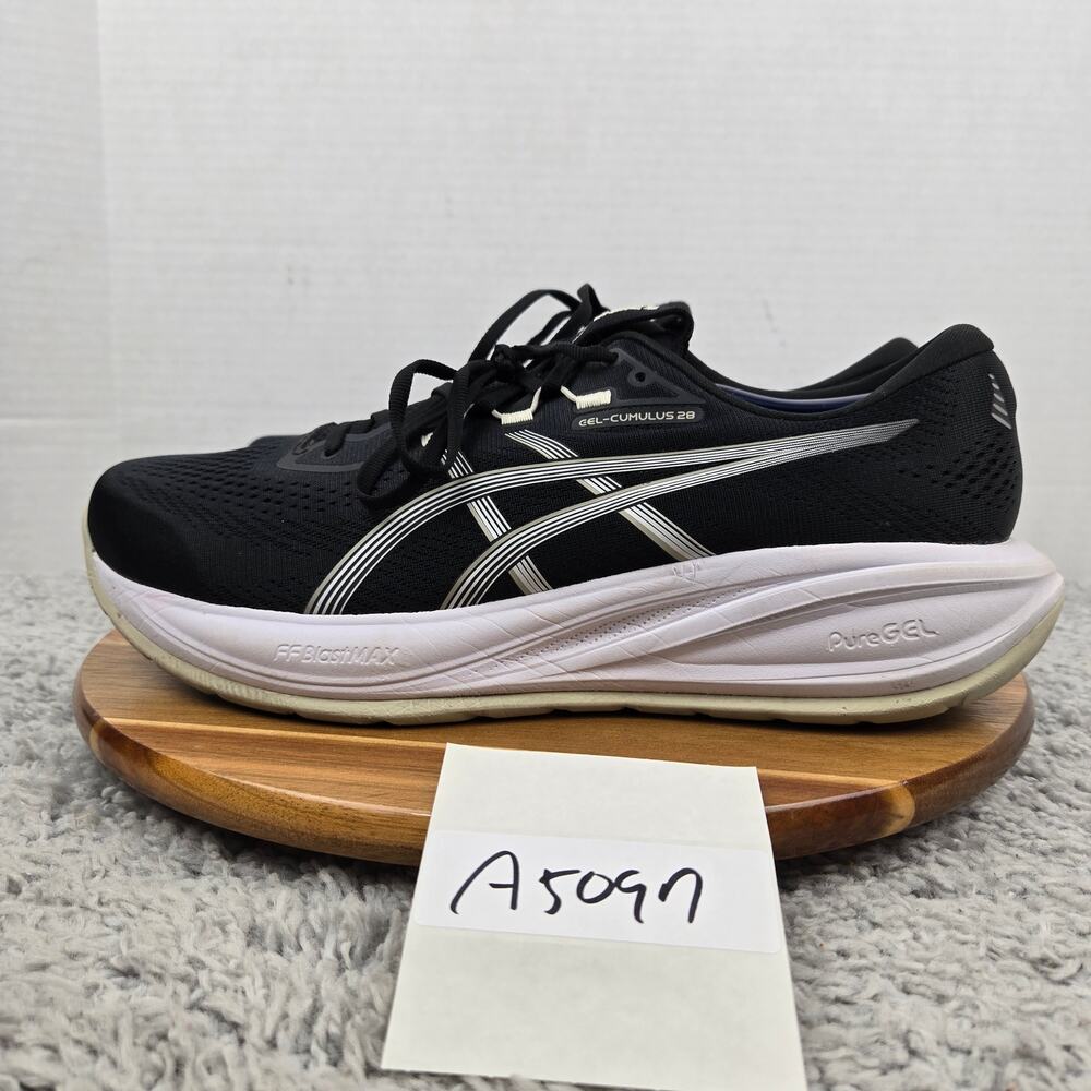 Asics Mens 11.5 Gel-Cumulus 28 Black White Athletic Gym Daily Running Shoe
